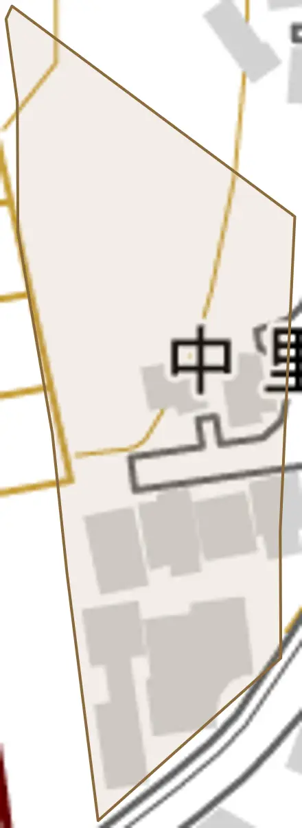 中里町とその周辺の地図。町の範囲を重ねている