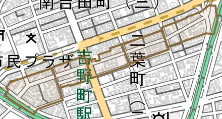 新川町とその周辺の地図。町の範囲を重ねている