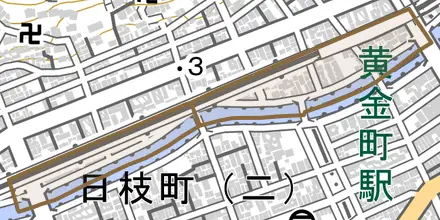 白金町とその周辺の地図。町の範囲を重ねている