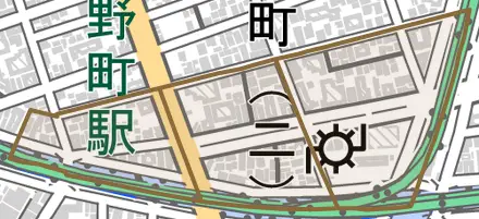 高砂町とその周辺の地図。町の範囲を重ねている