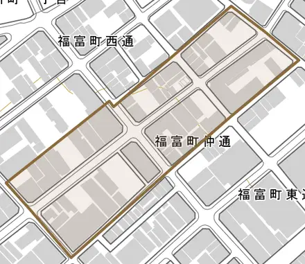 福富町仲通とその周辺の地図。町の範囲を重ねている