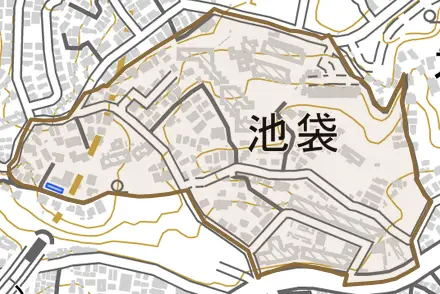池袋とその周辺の地図。町の範囲を重ねている