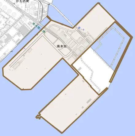 南本牧とその周辺の地図。町の範囲を重ねている