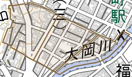 宮川町とその周辺の地図。町の範囲を重ねている