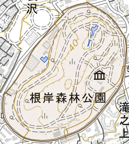 根岸台とその周辺の地図。町の範囲を重ねている