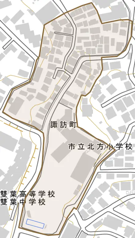 諏訪町とその周辺の地図。町の範囲を重ねている