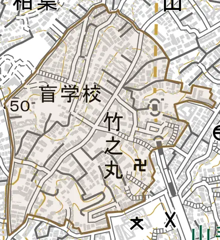 竹之丸とその周辺の地図。町の範囲を重ねている