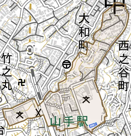 立野とその周辺の地図。町の範囲を重ねている