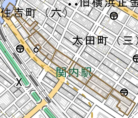 常盤町とその周辺の地図。町の範囲を重ねている