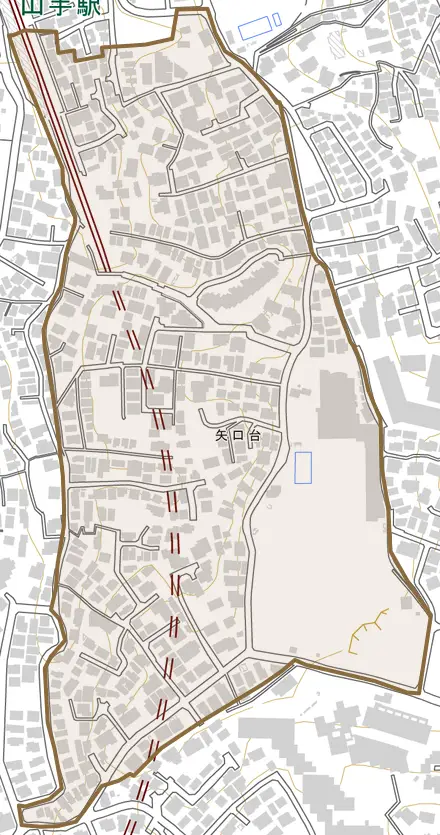 矢口台とその周辺の地図。町の範囲を重ねている