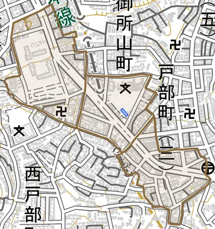 伊勢町とその周辺の地図。町の範囲を重ねている