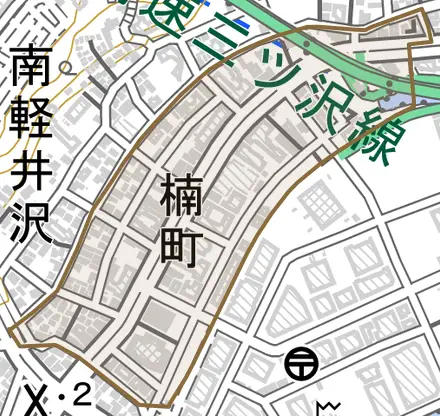楠町とその周辺の地図。町の範囲を重ねている