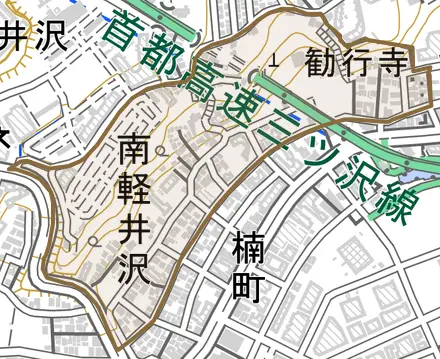 南軽井沢とその周辺の地図。町の範囲を重ねている