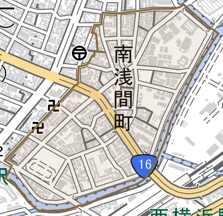 南浅間町とその周辺の地図。町の範囲を重ねている