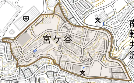 宮ケ谷とその周辺の地図。町の範囲を重ねている