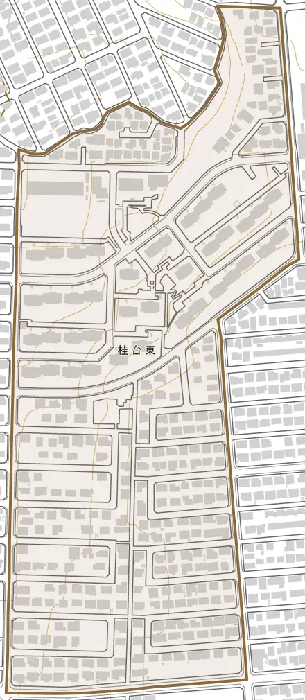 桂台東とその周辺の地図。町の範囲を重ねている
