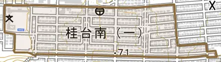 桂台南とその周辺の地図。町の範囲を重ねている