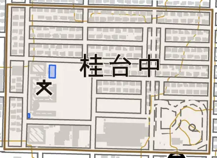 桂台中とその周辺の地図。町の範囲を重ねている