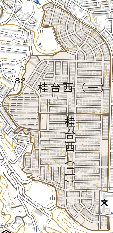 桂台西とその周辺の地図。町の範囲を重ねている