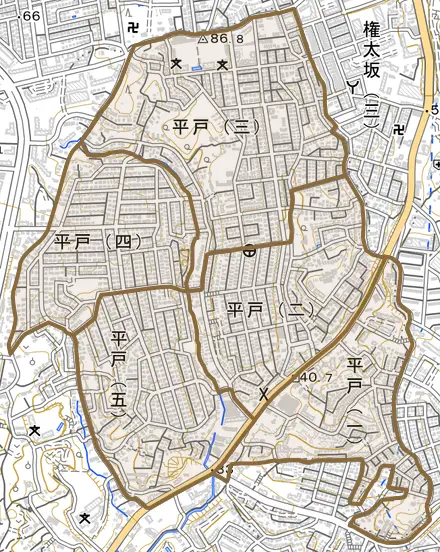 平戸とその周辺の地図。町の範囲を重ねている