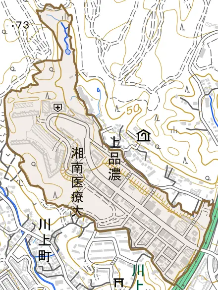 上品濃とその周辺の地図。町の範囲を重ねている