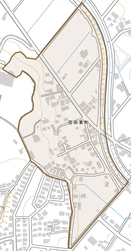 荏田東町とその周辺の地図。町の範囲を重ねている
