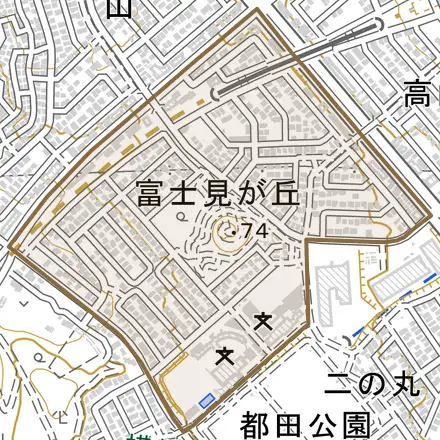 富士見が丘とその周辺の地図。町の範囲を重ねている