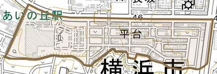 平台とその周辺の地図。町の範囲を重ねている
