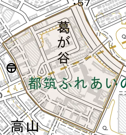 葛が谷とその周辺の地図。町の範囲を重ねている