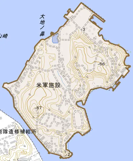 箱崎町とその周辺の地図。町の範囲を重ねている