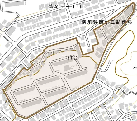 平和台とその周辺の地図。町の範囲を重ねている