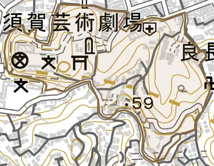 緑が丘とその周辺の地図。町の範囲を重ねている