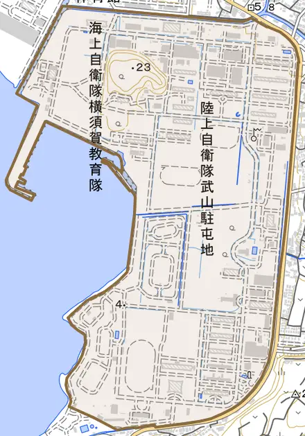 御幸浜とその周辺の地図。町の範囲を重ねている