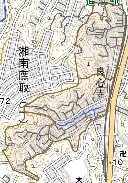 追浜南町とその周辺の地図。町の範囲を重ねている