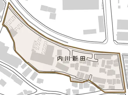 内川新田とその周辺の地図。町の範囲を重ねている