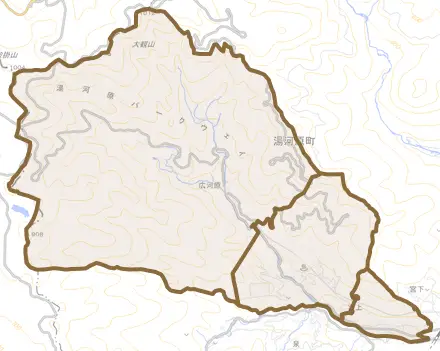 宮上とその周辺の地図。町の範囲を重ねている