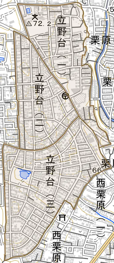 立野台とその周辺の地図。町の範囲を重ねている