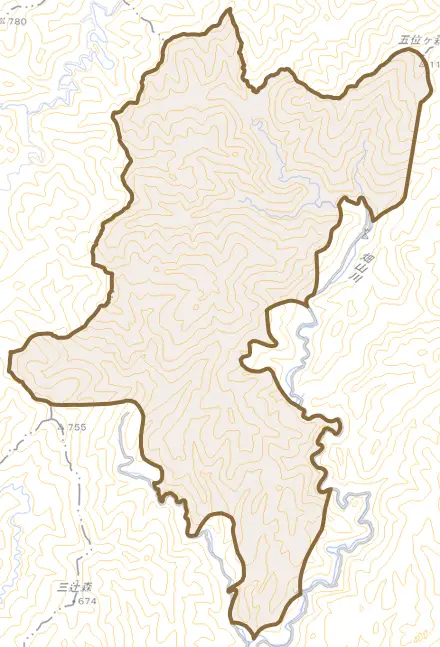 舞川とその周辺の地図。町の範囲を重ねている