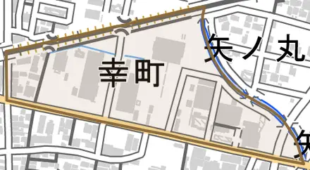 幸町とその周辺の地図。町の範囲を重ねている