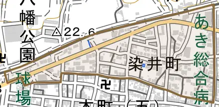 染井町とその周辺の地図。町の範囲を重ねている