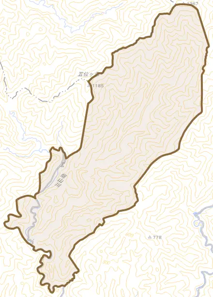 畑山とその周辺の地図。町の範囲を重ねている