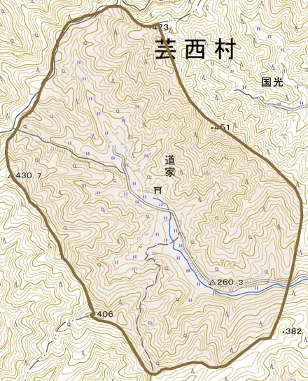 道家とその周辺の地図。町の範囲を重ねている