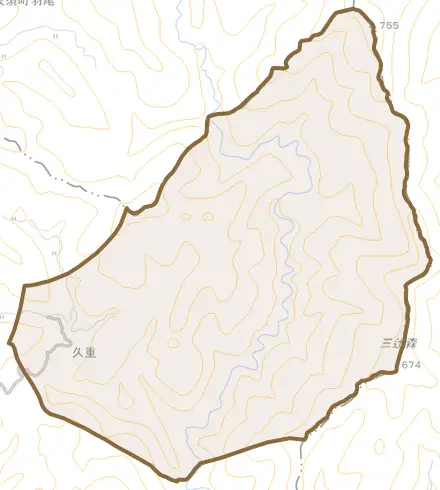 久重とその周辺の地図。町の範囲を重ねている