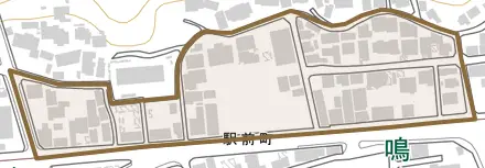 駅前町とその周辺の地図。町の範囲を重ねている