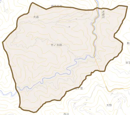 大森とその周辺の地図。町の範囲を重ねている
