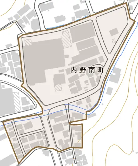 内野南町とその周辺の地図。町の範囲を重ねている