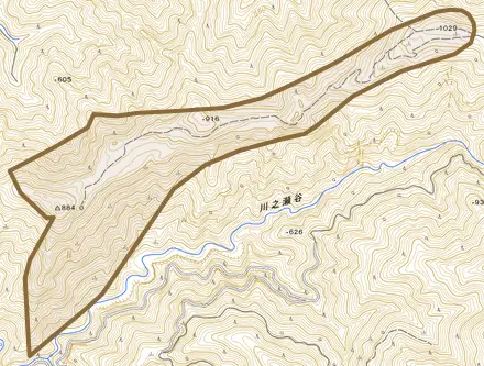 物部町上岡とその周辺の地図。町の範囲を重ねている