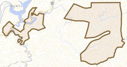 物部町山崎とその周辺の地図。町の範囲を重ねている