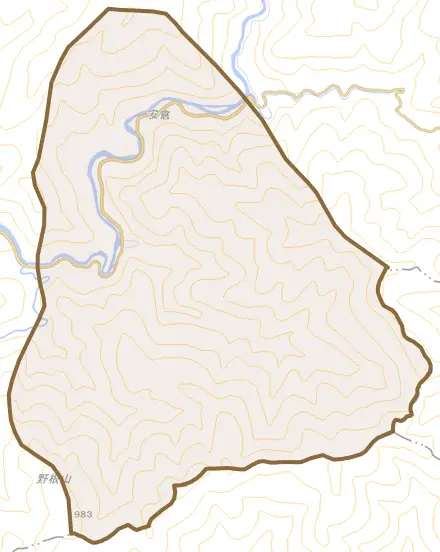 大字安倉とその周辺の地図。町の範囲を重ねている