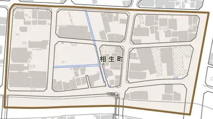 相生町とその周辺の地図。町の範囲を重ねている